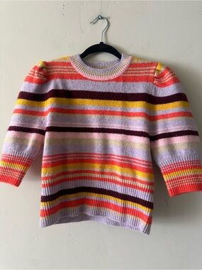 Zara Striped Crewneck Sweater in Lavender, Coral, Yellow & Burgundy